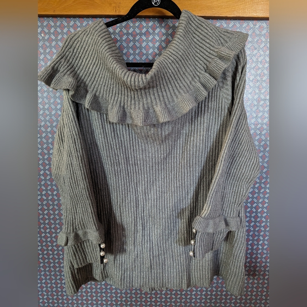 Lane Bryant Off The Shoulder Ruffle Sweater With Velvet Pearl Details